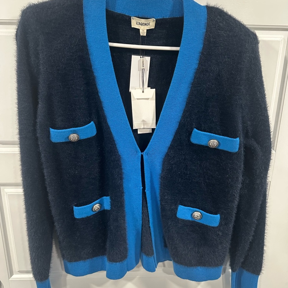 L'AGENCE Indigo and Blue Knit Cardigan